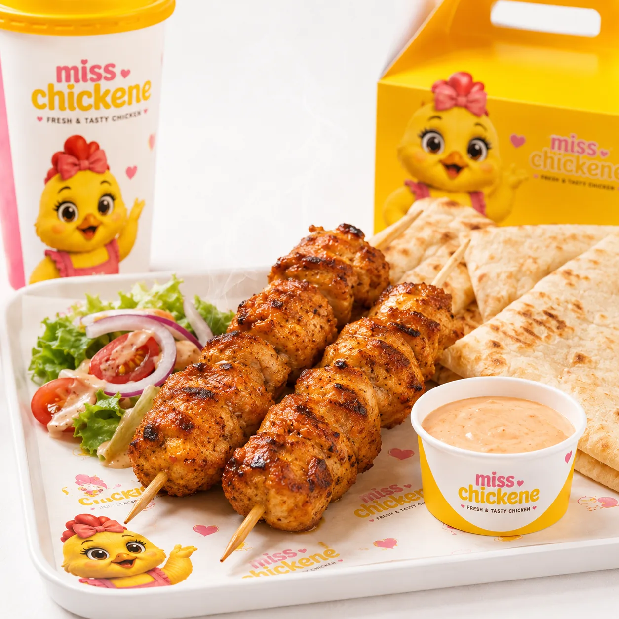 miss chickene chicken skewers bread